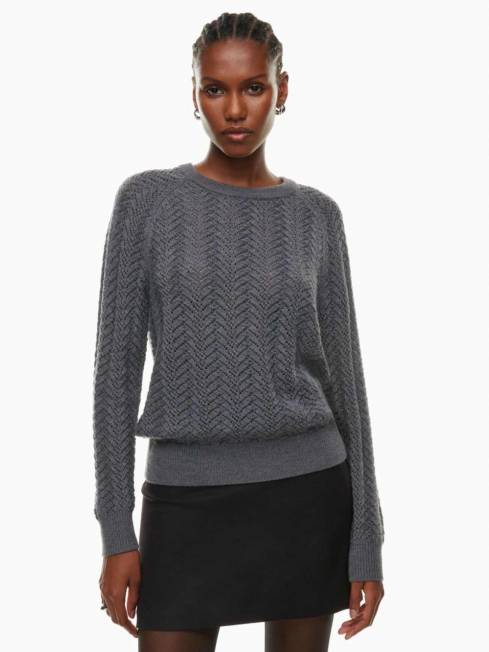 WILFRED Aritzia Arbor Grey Pointelle Knit Crewneck Sweater